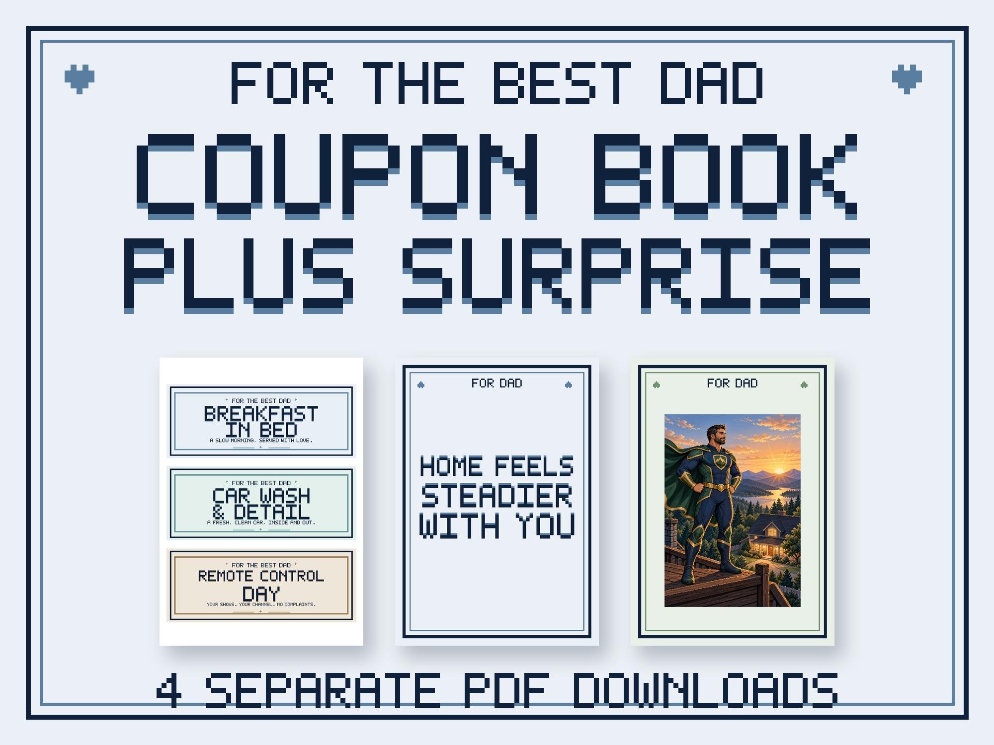 Printable Dad coupon book and three frameable surprise prints gift set